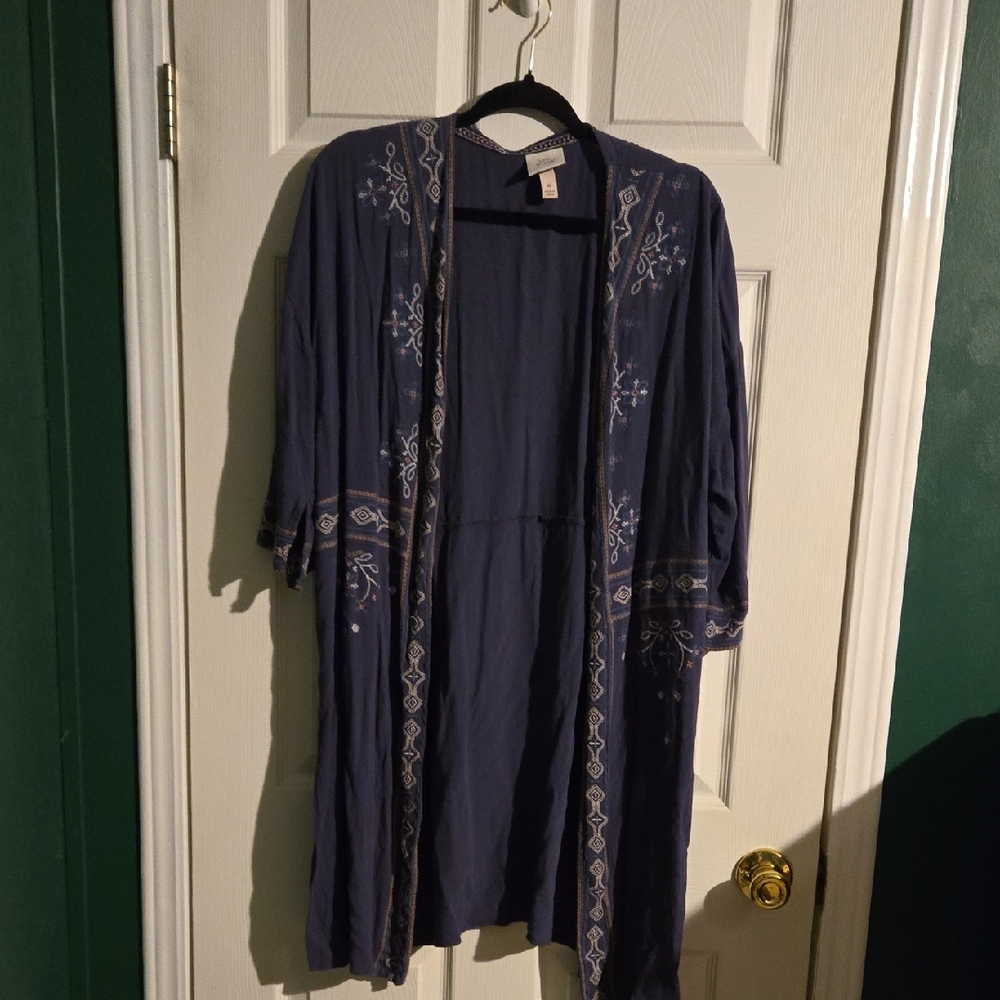 Knox Rose Navy Embroidered Kimono/Duster Cardigan Size M